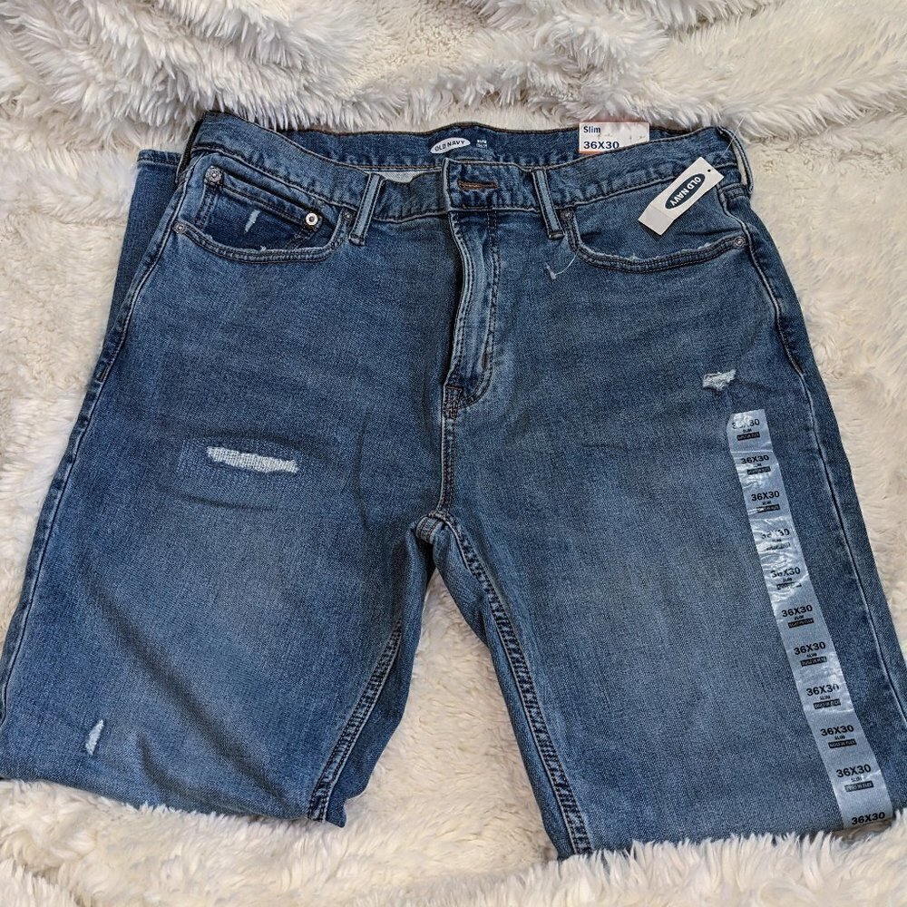 Slim Built-In Flex Blue Jeans for Men sz 36 x 30 by Old Navy
